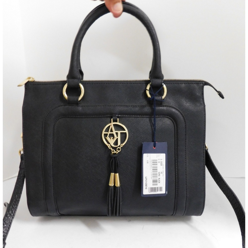 Armani Jeans Bau AJ Charm Black Leather Top Handle Crossbody Bag $180rt  NWT